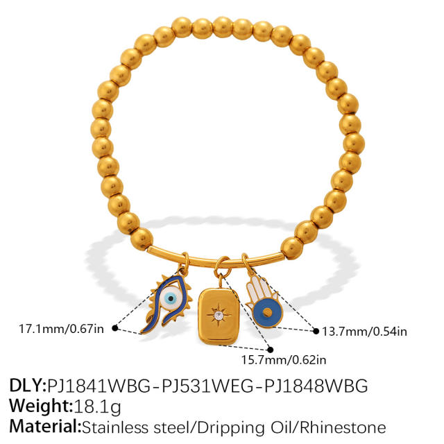 Retro Light Luxury Style Cross Devil's Eye DIY Multi-Pendant Gold Beaded Bracelet  stainless steel bracelet