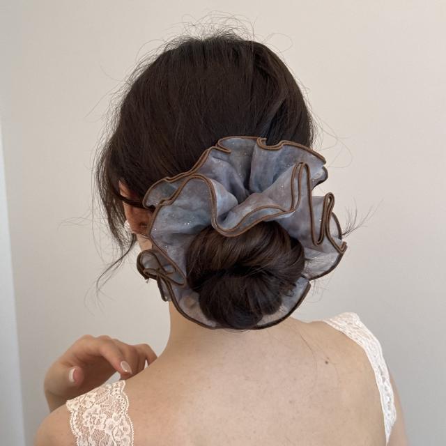 Korean fashion dark color two layer scrunchies big size hair ties
