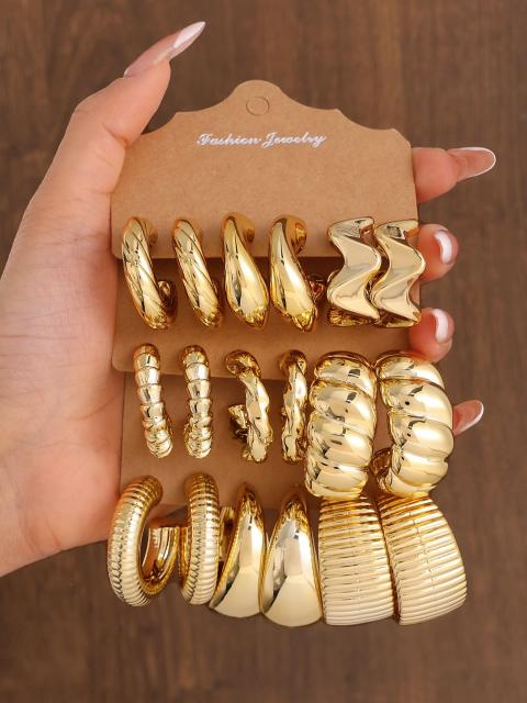 Fashionable Tassel Simple Creative Personality C-Shaped Water Drop Stud Earrings set