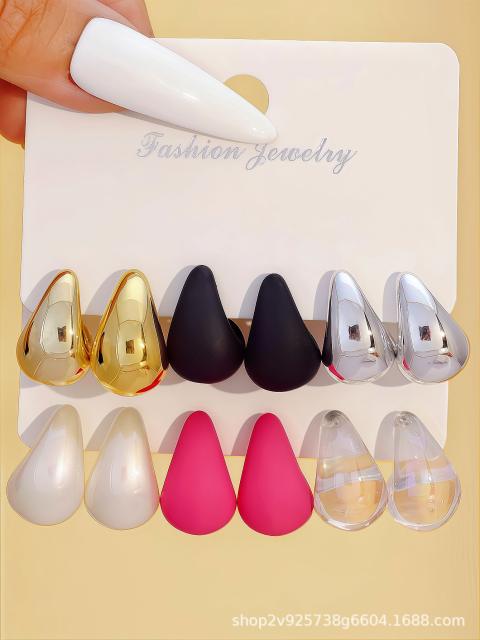 Fashionable Tassel Simple Creative Personality C-Shaped Water Drop Stud Earrings set