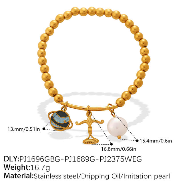 Retro Light Luxury Style Cross Devil's Eye DIY Multi-Pendant Gold Beaded Bracelet  stainless steel bracelet