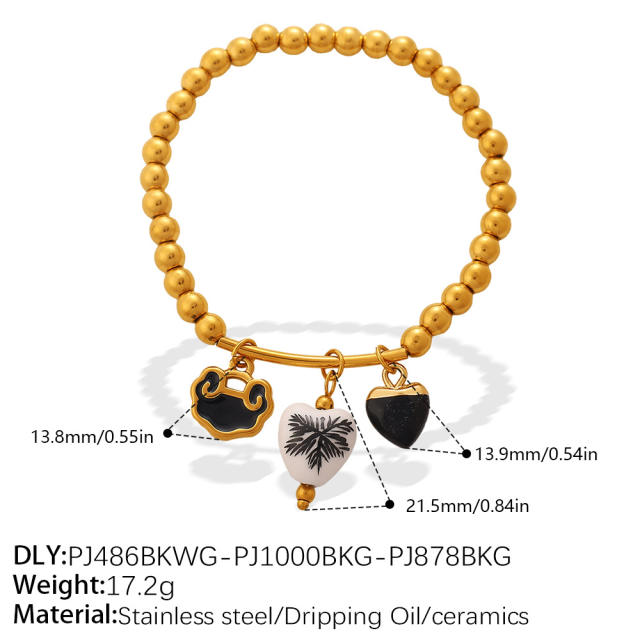 Retro Light Luxury Style Cross Devil's Eye DIY Multi-Pendant Gold Beaded Bracelet  stainless steel bracelet