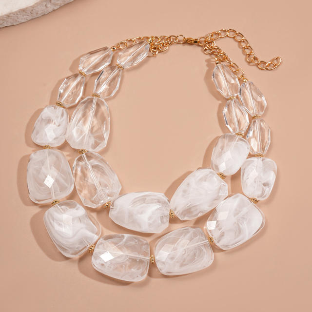 Exaggerated Acrylic Irregular Beaded Double-Layer Necklace Seaside Vacation Style for Women