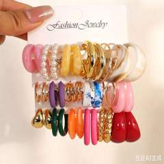 Colorful Resin Earring Set 18 Pairs of Multi-Style C-Shaped Earrings arcylic earrings set