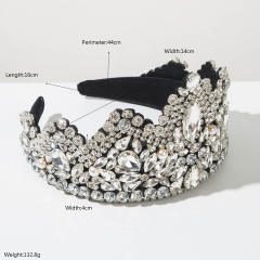Baroque-Style Headband with Full Diamond Crown Heavy-Duty Pearl-Embellished Headband
