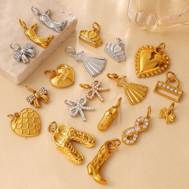 Sweet Girly Style Crown Heart Skirt Multi-Shaped Pendant Stainless Steel 18K Gold-Plated DIY Accessories