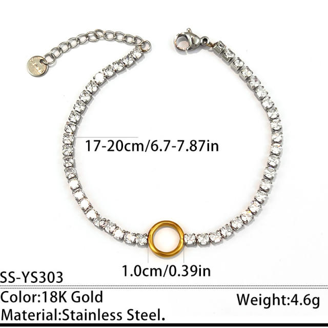 304 Stainless Steel Bracelet Tennis Chain Heart-Shaped Color-Blocking Waterproof Jewelry