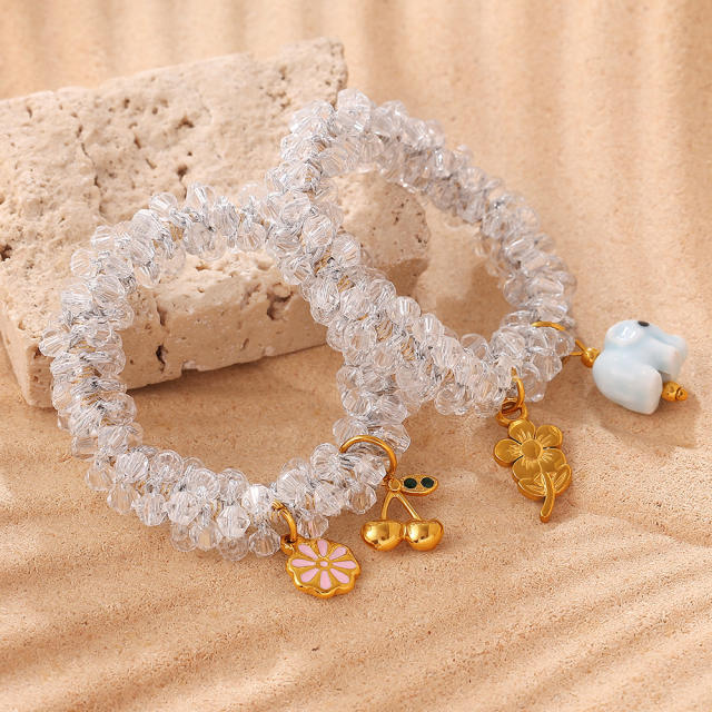 Ins-Style DIY Four-Leaf Clover Flower Pendant Transparent Crystal Elastic Hair ties