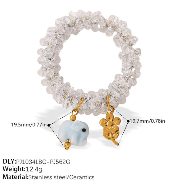 Ins-Style DIY Four-Leaf Clover Flower Pendant Transparent Crystal Elastic Hair ties