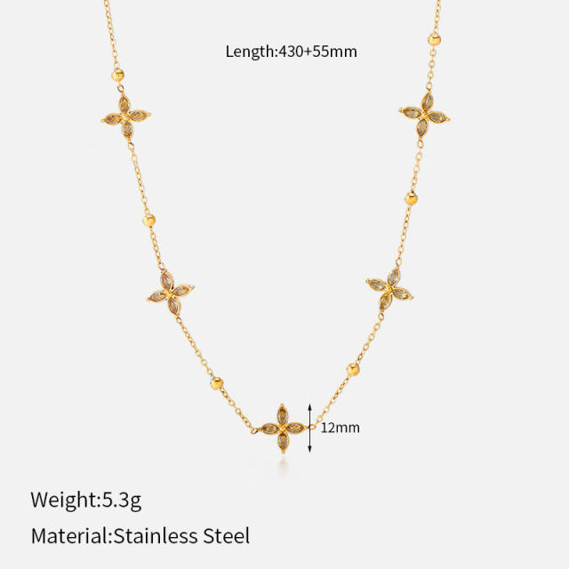 18KG dainty necklace diamond heart flower moon star stainless steel necklace