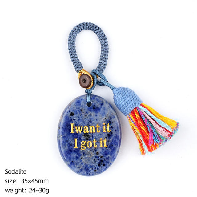 Natural Crystal Palm Stone Keychain with Engraved Agate Stone Car Pendant Mindfulness Stone Bag Charm