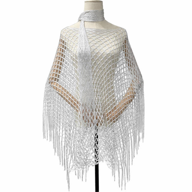 Gold Fishnet Tassel Multi-Purpose Shawl Beach Sun Protection Cover-Up Hollow-Out Set