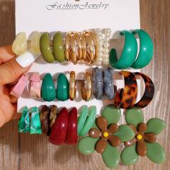 2026 New Fashion Resin C-Shaped Earrings Flower Ear Studs set