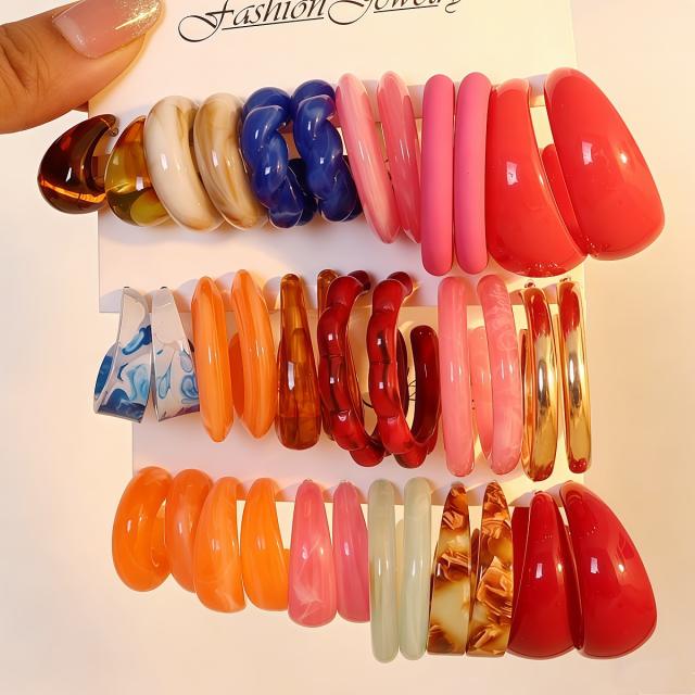 Colorful Resin Earring Set 18 Pairs of Multi-Style C-Shaped Earrings arcylic earrings set