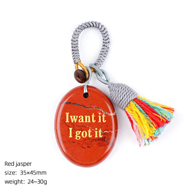 Natural Crystal Palm Stone Keychain with Engraved Agate Stone Car Pendant Mindfulness Stone Bag Charm