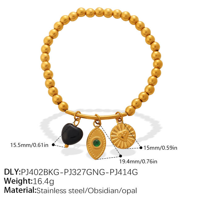 Retro Light Luxury Style Cross Devil's Eye DIY Multi-Pendant Gold Beaded Bracelet  stainless steel bracelet
