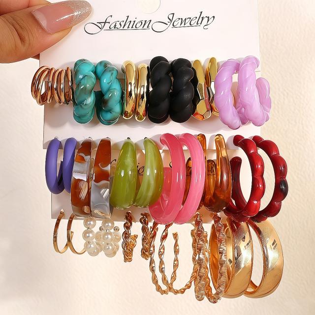 Colorful Resin Earring Set 18 Pairs of Multi-Style C-Shaped Earrings arcylic earrings set