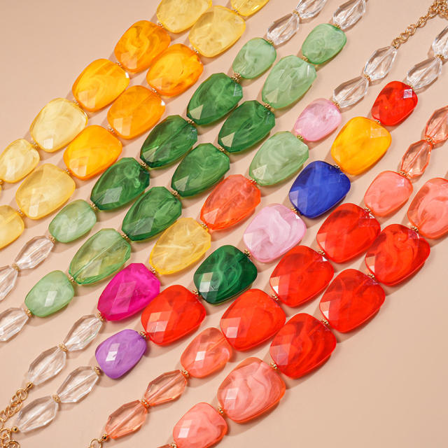 Exaggerated Acrylic Irregular Beaded Double-Layer Necklace Seaside Vacation Style for Women