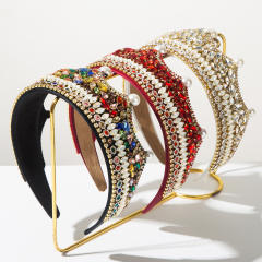 Baroque Retro Fashion Luxury Headband for Women Inlaid with Heavy-Duty Diamond Pearls Palace Style Crown