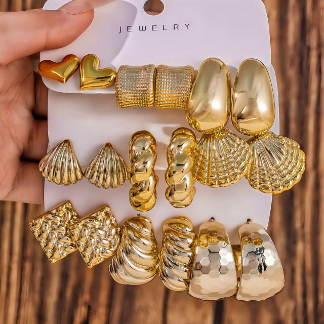 Fashionable Tassel Simple Creative Personality C-Shaped Water Drop Stud Earrings set