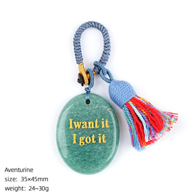 Natural Crystal Palm Stone Keychain with Engraved Agate Stone Car Pendant Mindfulness Stone Bag Charm