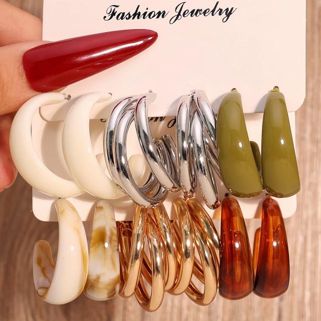 Hollow Hoop Earring Set Trendy Versatile Exaggerated acrylic Earrings for Women Wholesale