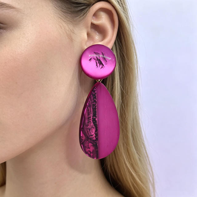 Candy-Colored Water Drop Acrylic Earrings for Women Fashionable Stainless Steel Earrings