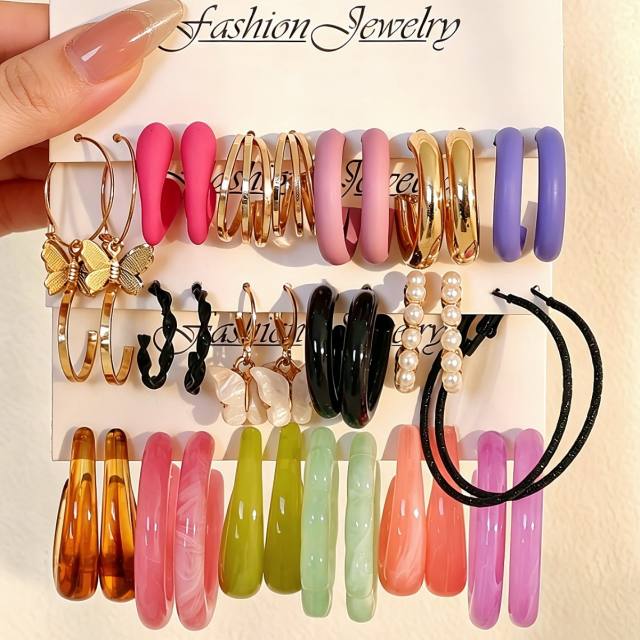 Colorful Resin Earring Set 18 Pairs of Multi-Style C-Shaped Earrings arcylic earrings set