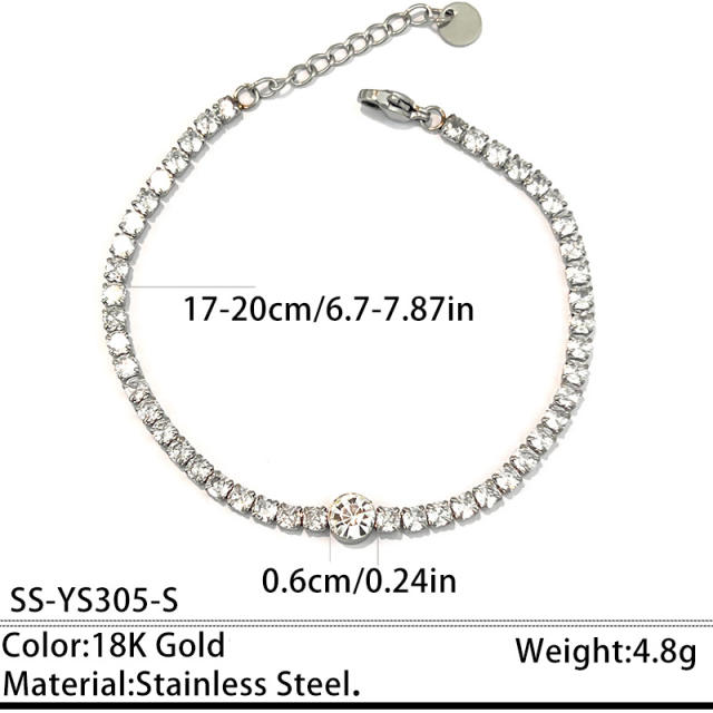 304 Stainless Steel Bracelet Tennis Chain Heart-Shaped Color-Blocking Waterproof Jewelry