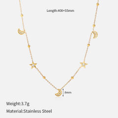 18KG dainty necklace diamond heart flower moon star stainless steel necklace