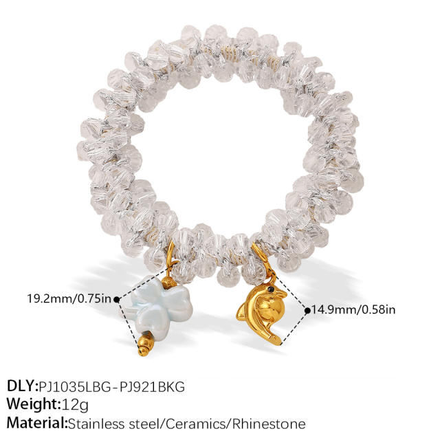 Ins-Style DIY Four-Leaf Clover Flower Pendant Transparent Crystal Elastic Hair ties