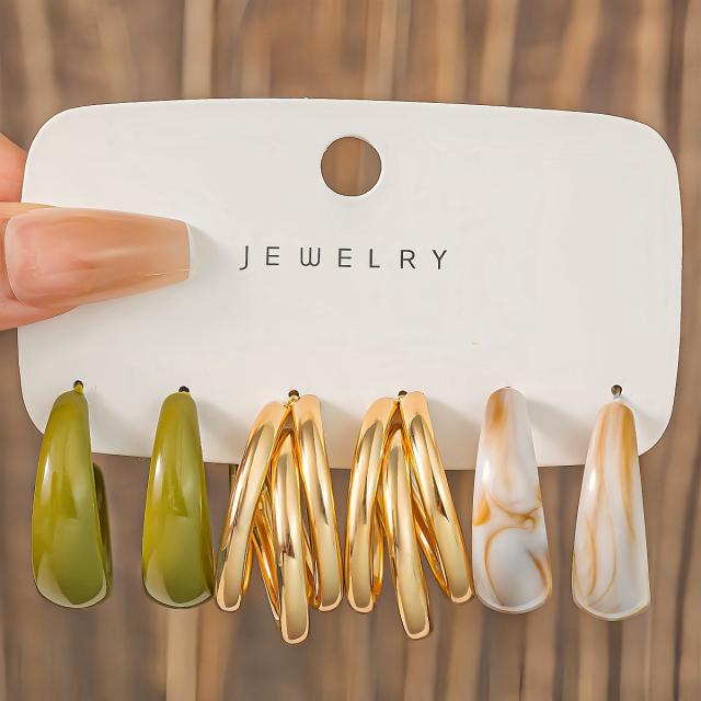 Fashionable Tassel Simple Creative Personality C-Shaped Water Drop Stud Earrings set