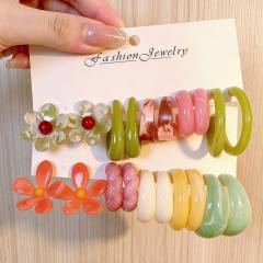 Korean-Style Acrylic Flower Colorful C-Shaped Geometric Earrings set
