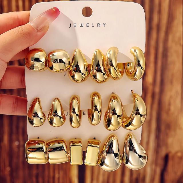 Fashionable Tassel Simple Creative Personality C-Shaped Water Drop Stud Earrings set