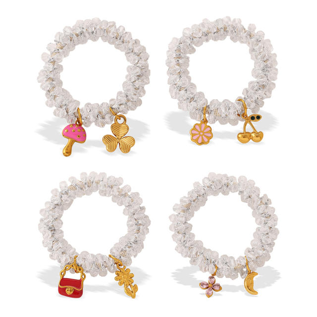 Ins-Style DIY Four-Leaf Clover Flower Pendant Transparent Crystal Elastic Hair ties
