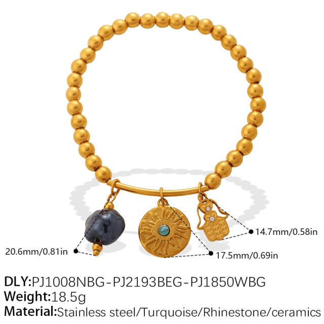 Retro Light Luxury Style Cross Devil's Eye DIY Multi-Pendant Gold Beaded Bracelet  stainless steel bracelet