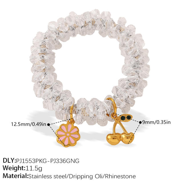 Ins-Style DIY Four-Leaf Clover Flower Pendant Transparent Crystal Elastic Hair ties