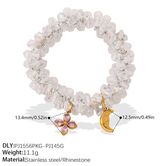 Ins-Style DIY Four-Leaf Clover Flower Pendant Transparent Crystal Elastic Hair ties