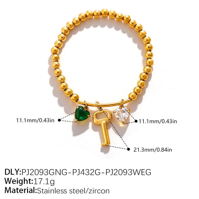 Vacation Style Cartoon Bear Flower DIY Multi-Pendant Gold Beaded stainless steel Bracelet