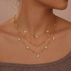 18KG dainty necklace diamond heart flower moon star stainless steel necklace
