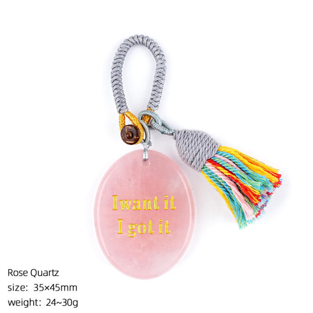 Natural Crystal Palm Stone Keychain with Engraved Agate Stone Car Pendant Mindfulness Stone Bag Charm