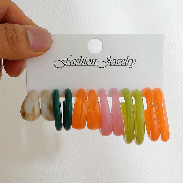Colorful Resin Earring Set 18 Pairs of Multi-Style C-Shaped Earrings arcylic earrings set