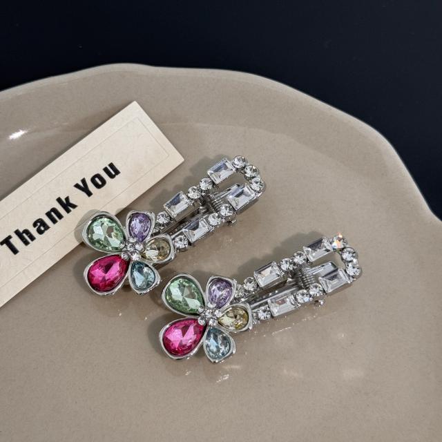 Sweet rhinestone colorful diamond flower metal hair clips for women