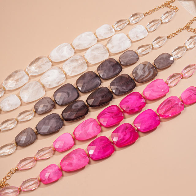 Exaggerated Acrylic Irregular Beaded Double-Layer Necklace Seaside Vacation Style for Women