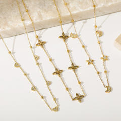 18KG dainty necklace diamond heart flower moon star stainless steel necklace