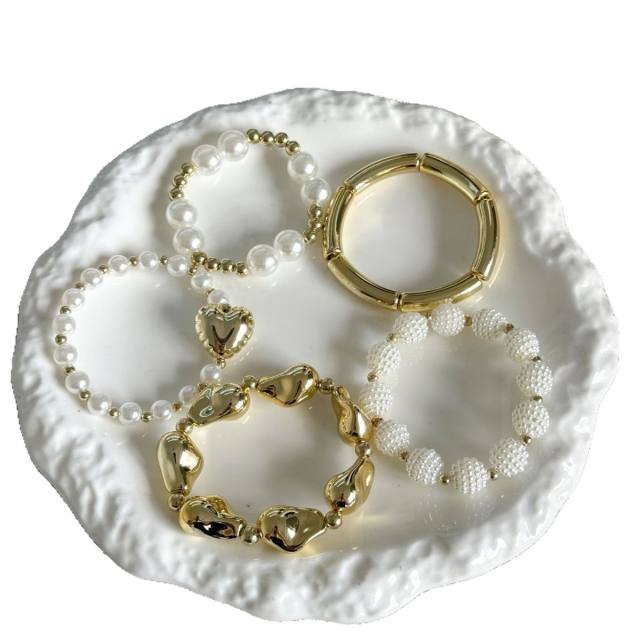 Ins Style Fashion Accessible Luxury Acrylic Heart Bamboo Imitation Pearl Bracelet Set