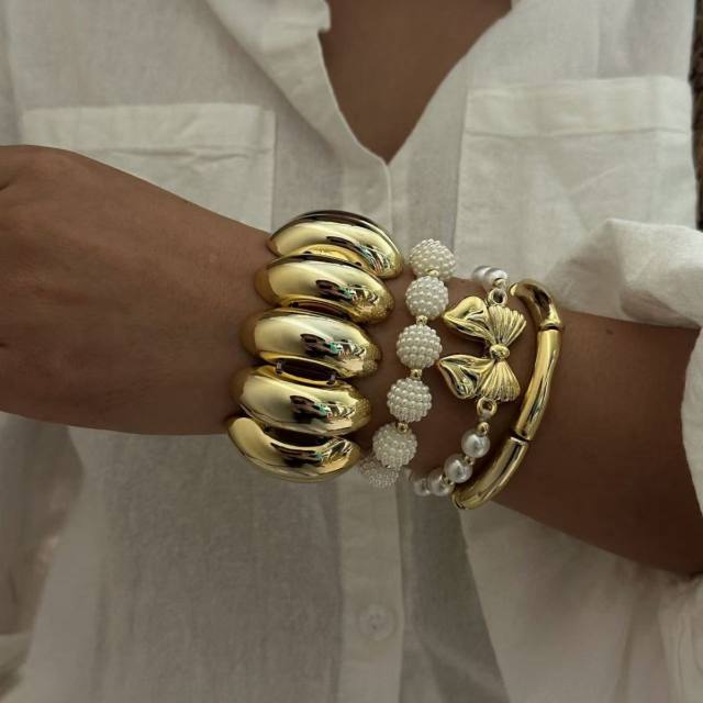 New Fashion Bow Geometric Retro High-End Acrylic Beaded Bracelet Set