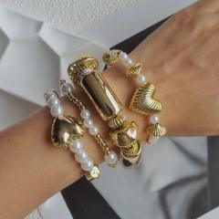 4pcs set gold color acrylic heart imitation pearl bracelet set
