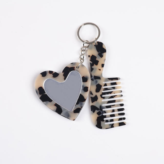 New Acrylic Heart-Shaped Makeup Mirror Comb Keychain Glitter Sequin Bag Charm DIY Accessory Pendant