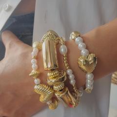 4pcs set gold color acrylic heart imitation pearl bracelet set